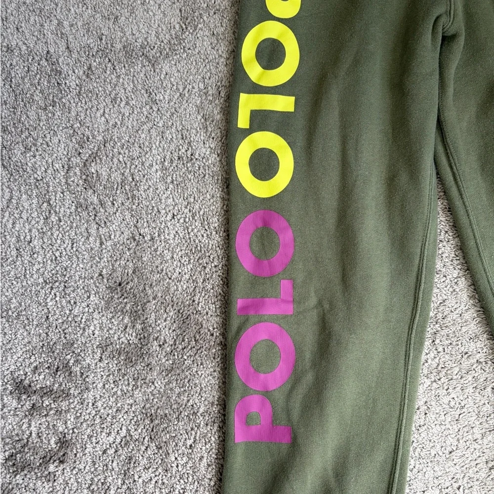 Polo by Ralph Lauren Olive Kids Jogger Sweatpants with Neon Logo